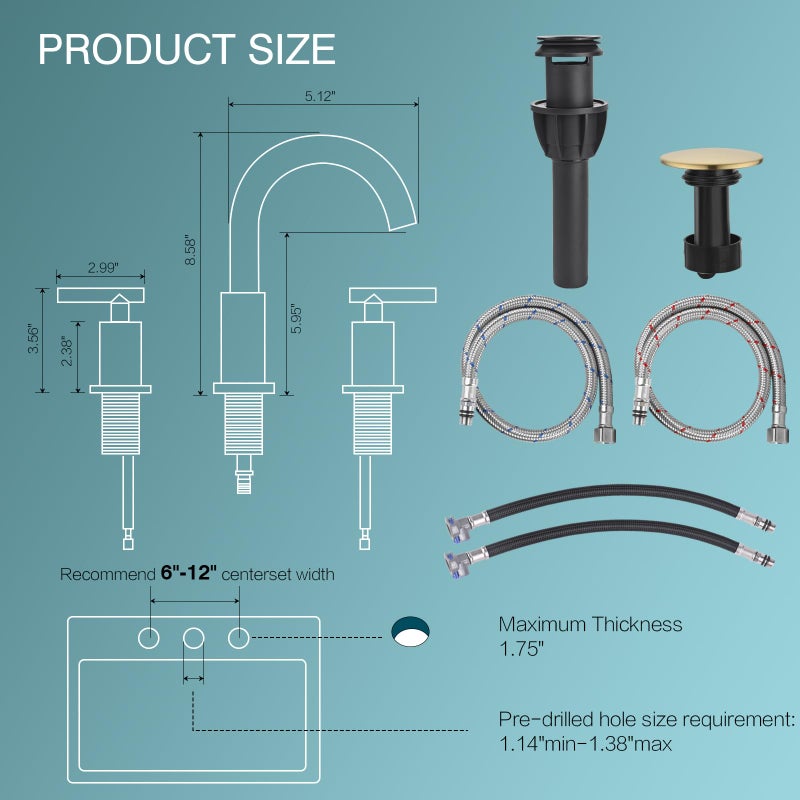TRUSTMI Bathroom Faucet 3 Hole Brushed Gold - 8 Inch Widespread Brass Bathroom Vanity Sink Faucets in Gold with Swivel Spout, Include Overflow Drain and cUPC Supply Lines - Image 5